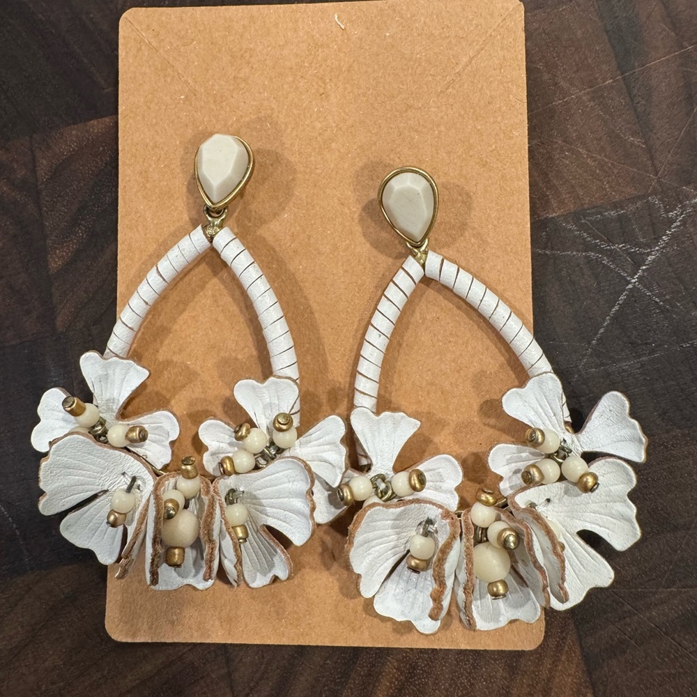 White Floral Statement Drop Earrings